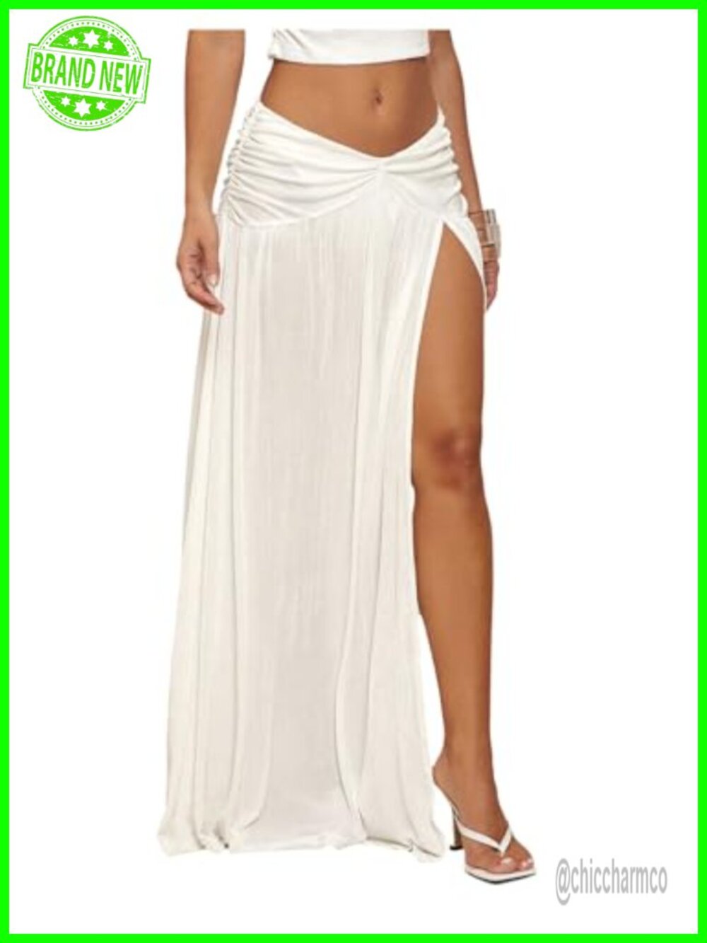 Women's Low Rise Maxi Skirt Side Slit Ruffle Hem Flowy Boho